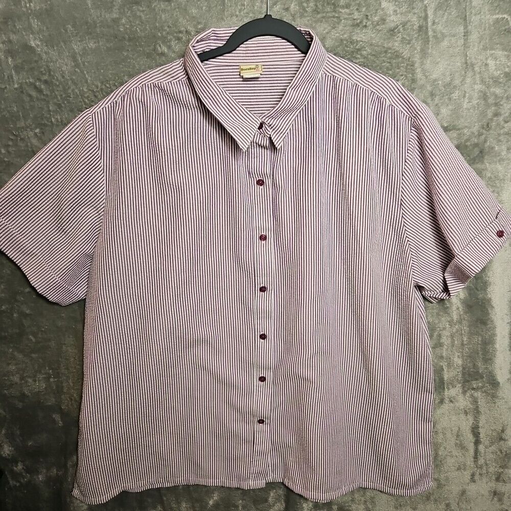 Bocabay Women's Sz 3x Blouse purple white button up short sleeve tunic